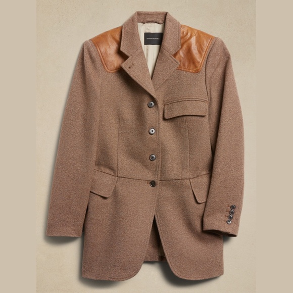 NWT Banana Republic Riding Jacket with Leather Patches, Size 14 Tall - Picture 9 of 11